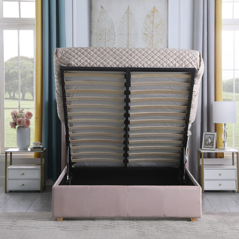 Amelia Plus 5FT Storage Bed - Pink Velvet Fabric